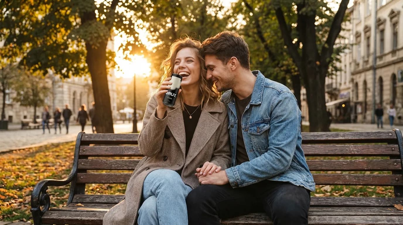 BRUT. Haze dry craft cider in lifestyle setting